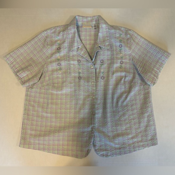 Alfred Dunner pastel floral embroidered button down short sleeve blouse size 22W - Picture 5 of 5